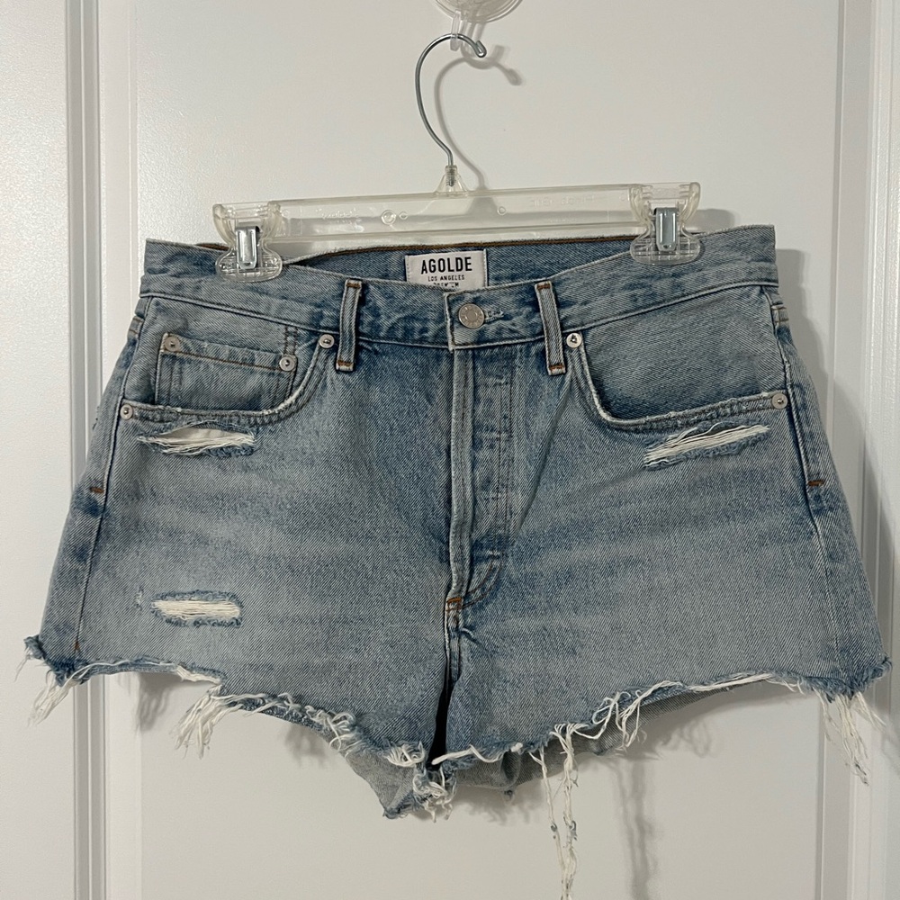 AGOLDE Parker Distressed Denim Shorts in Bitter - 28